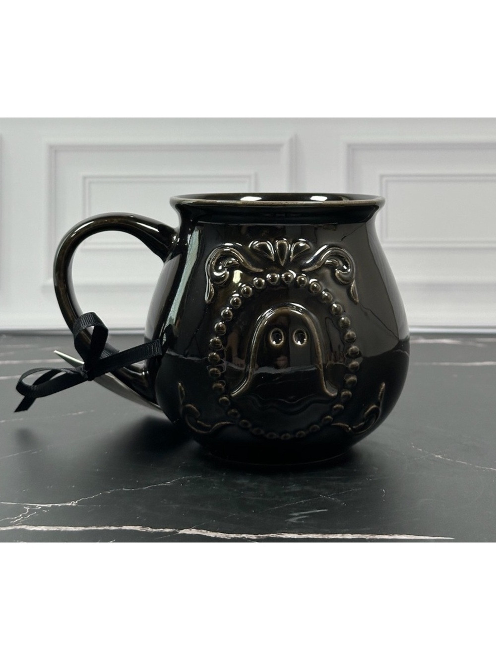 Black Ceramic Ghost Embossed Mug Cobwebs & Cauldrons